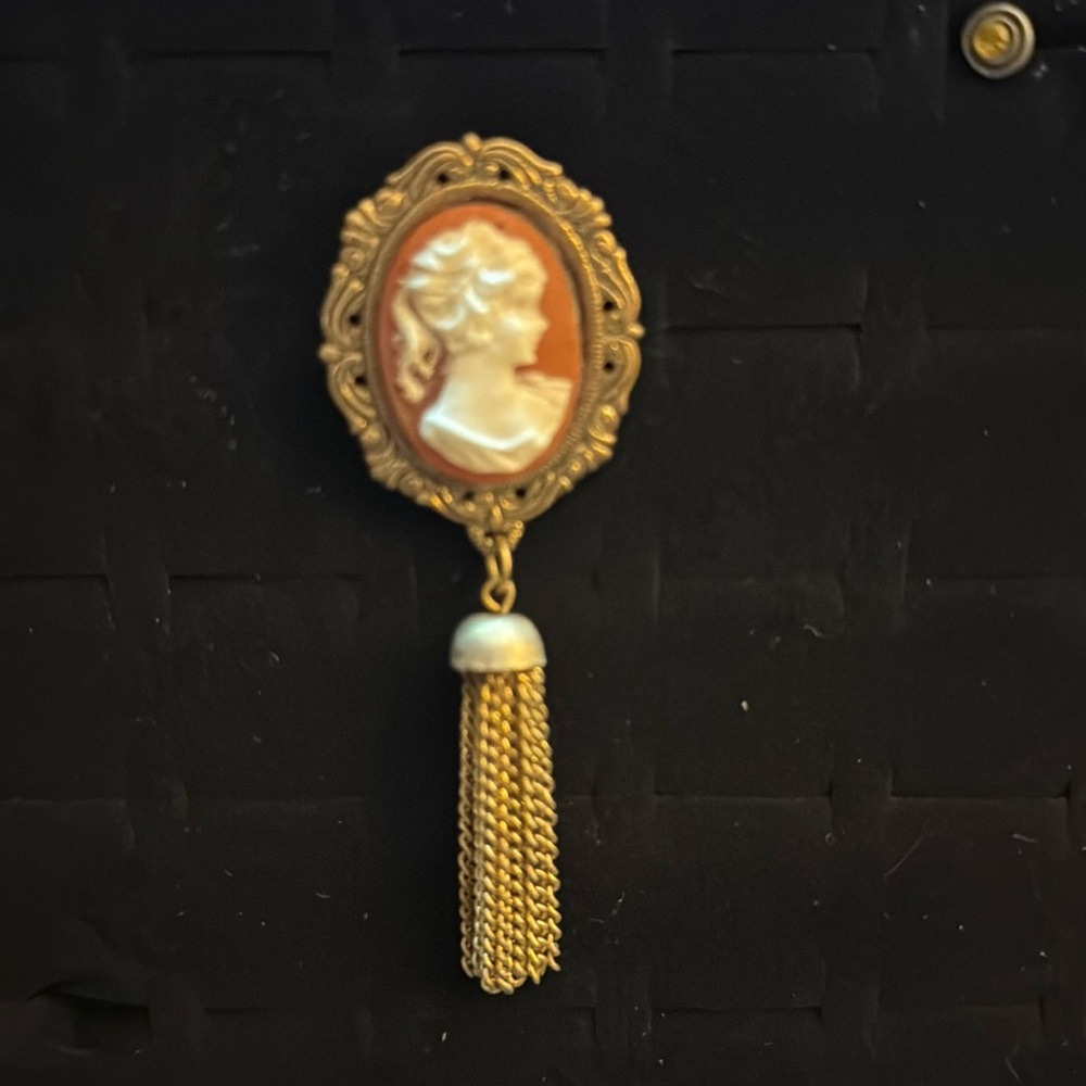 Vintage orange metal pin brooch